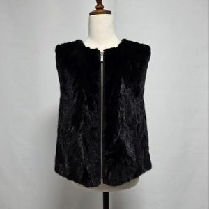 천연 밍크 퍼 베스트 블랙 (지퍼형) 55~66