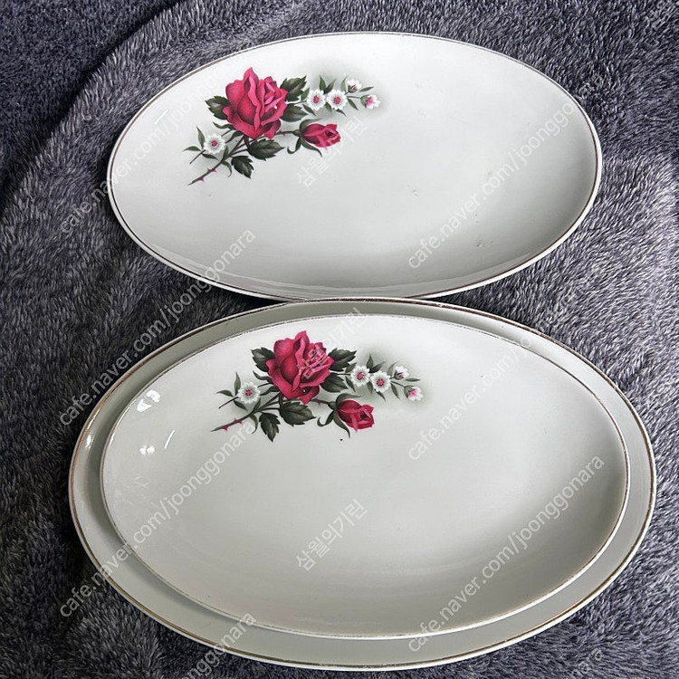 빈티지 행남사 행남자기 살구꽃 그라탕기 그릇 접시 세트--1