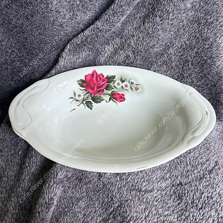 빈티지 행남사 행남자기 살구꽃 그라탕기 그릇 접시 세트--2