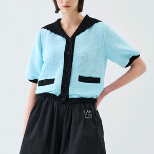 한섬 랑방 린넨 블렌드 컬러 블록 하프 자켓