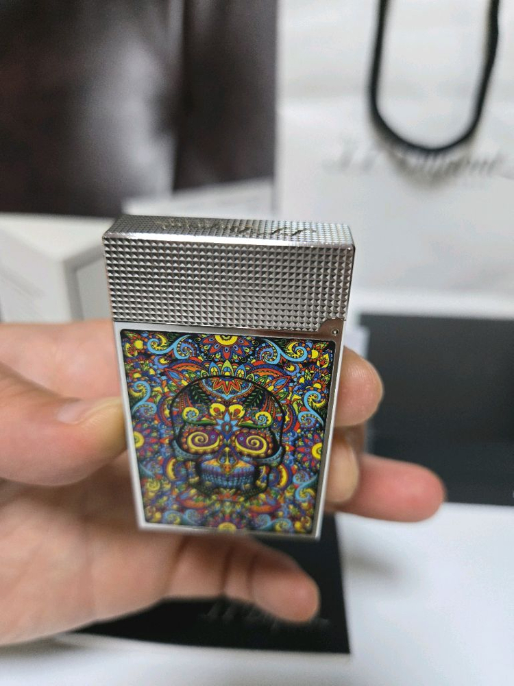 [새상품,한정판] 듀퐁라이터 라인2 신형 ca16393 멕시칸 스컬 시가 컬랙션 팔라듐 백금 쌍불 듀퐁 라이타--2