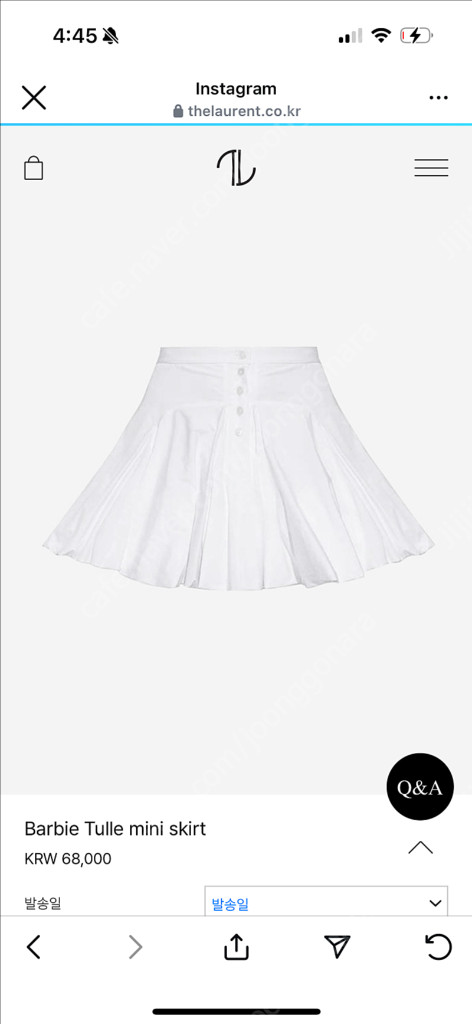새상품) 더로랑 바비 튤 미니 스커트 블랙 화이트 M 이미지