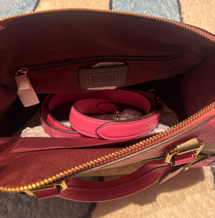 코치 시그니처 핑크 숄더백 (미사용)--4