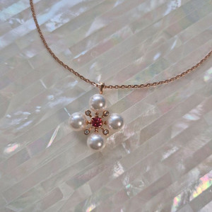 14k 아코야진주 핑크사파이어 목걸이 핑크골드