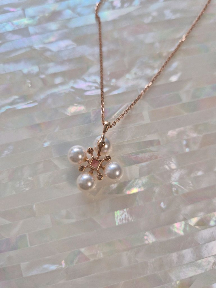 14k 아코야진주 핑크사파이어 목걸이 핑크골드--3