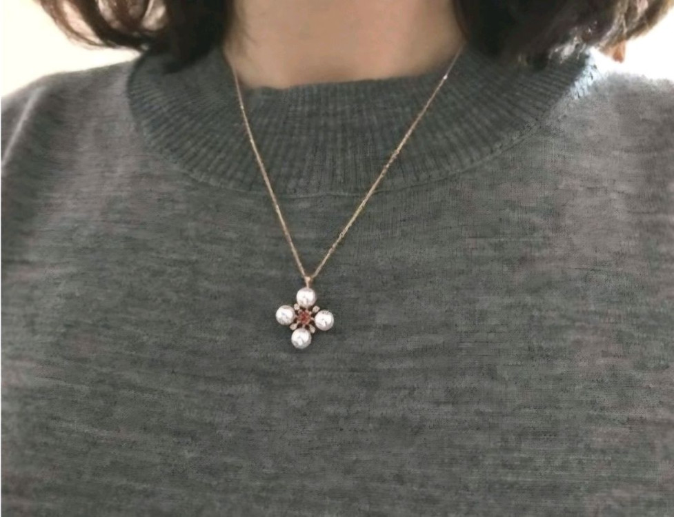 14k 아코야진주 핑크사파이어 목걸이 핑크골드--5