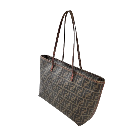 정품 펜디 주카 PVC 타바코브라운 스티치 쇼퍼백--3