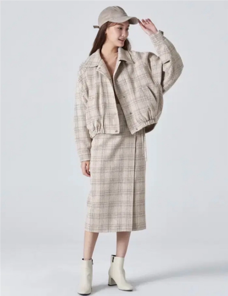에잇세컨즈 자켓 점퍼 블루종 아이보리 체크 아우터 코트 퍼 집업 이미지