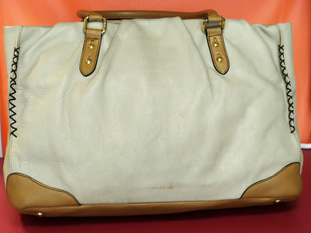 MCM 아이보리 & 브라운 토트백--1