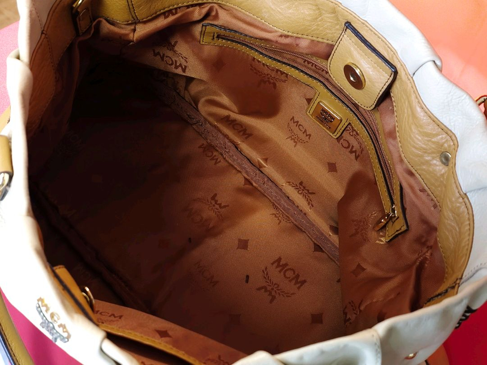 MCM 아이보리 & 브라운 토트백--4