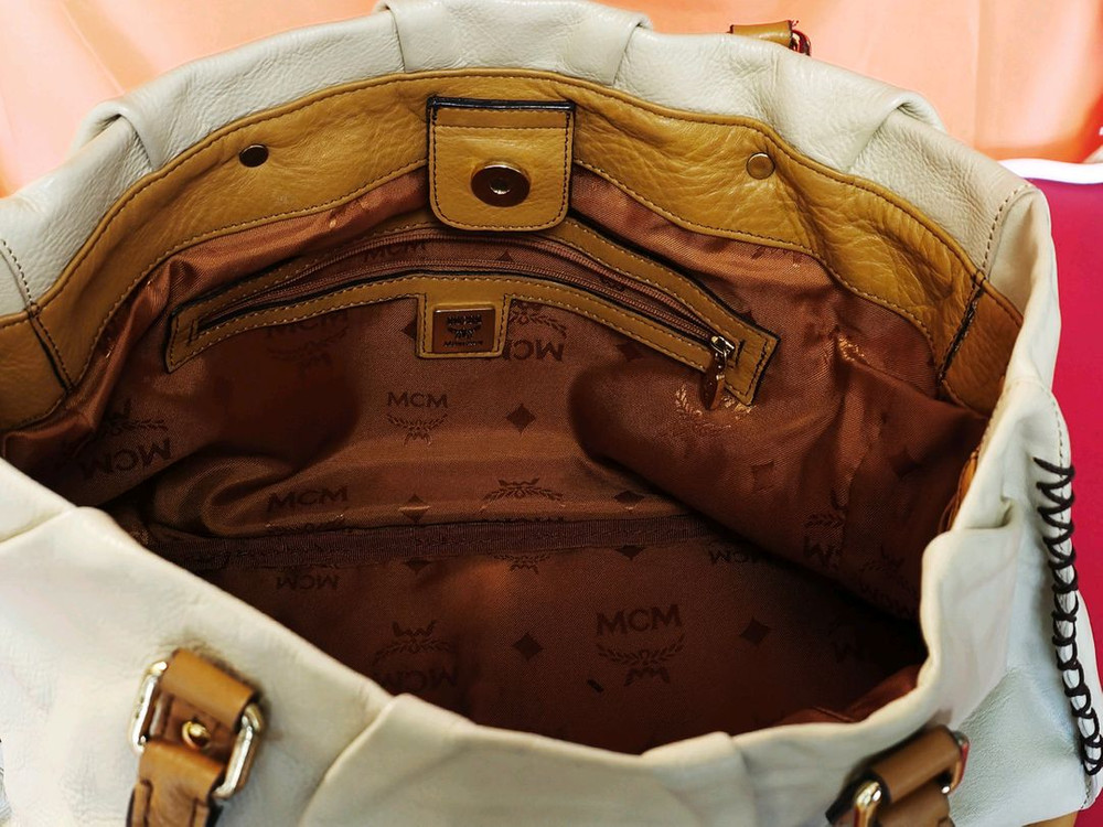 MCM 아이보리 & 브라운 토트백--5