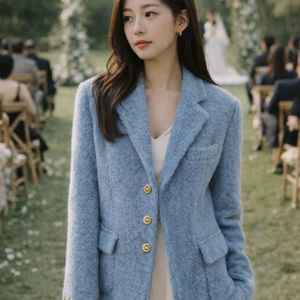 이른봄 블루 얇은 누빔 패딩안감 자켓 금장버튼 클래식 자켓 44~66