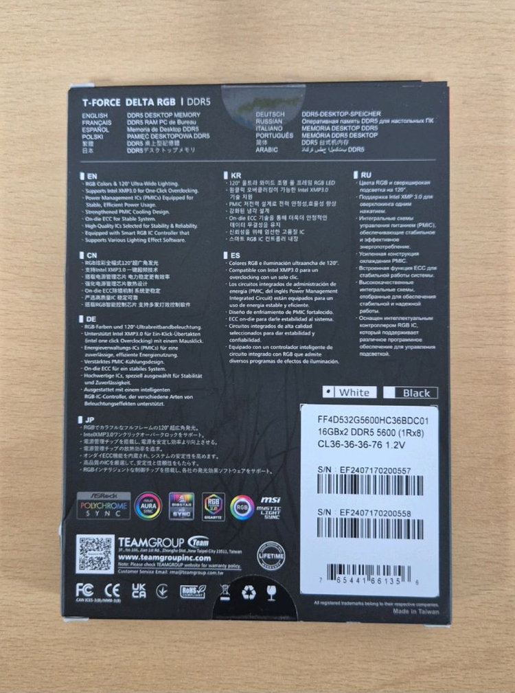 팀그룹 티포스 델타 DDR5 32GB ( 16GB x2) 5600MHz 하이닉스 칩셋 서린 정품--1