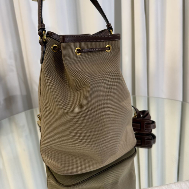 프라다 밀라노 패브릭 버킷백 브라운--3