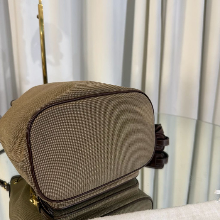 프라다 밀라노 패브릭 버킷백 브라운--4