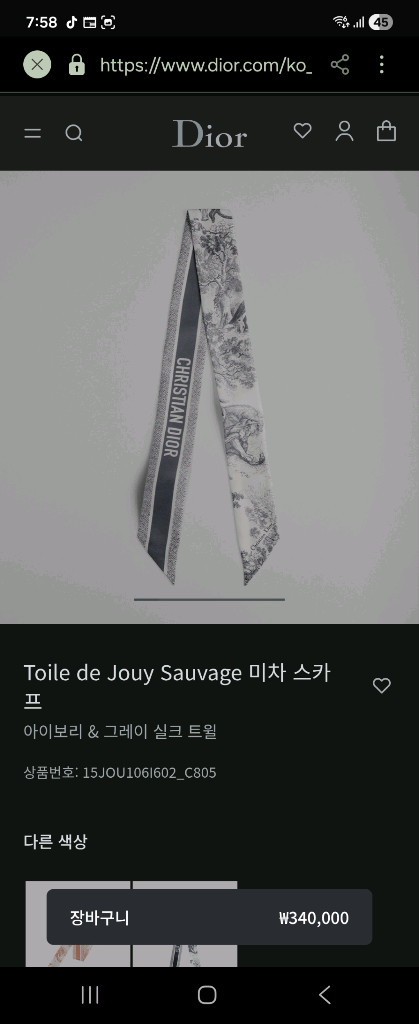 디올 Toile de Jouy 미차 스카프 그레이 아이보리 이미지