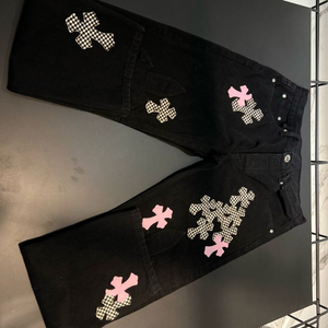 크롬하츠 플레어 패치 블랙 팬츠