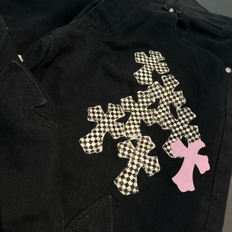 크롬하츠 플레어 패치 블랙 팬츠--3