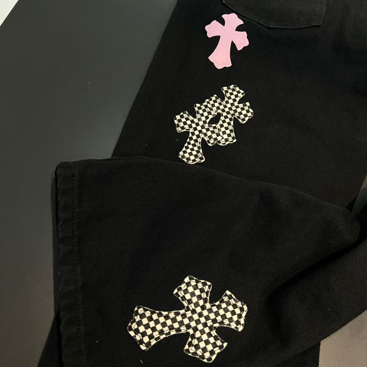 크롬하츠 플레어 패치 블랙 팬츠--5