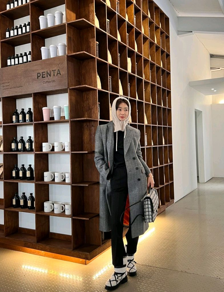 고걸 헤링본 롱코트 L사이즈--6