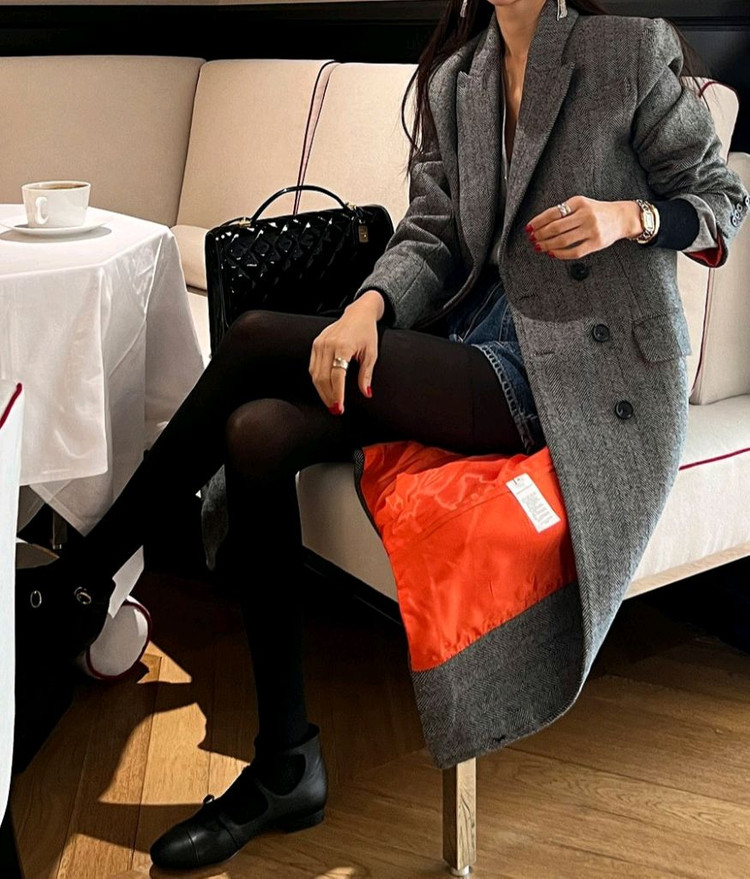 고걸 헤링본 롱코트 L사이즈--9