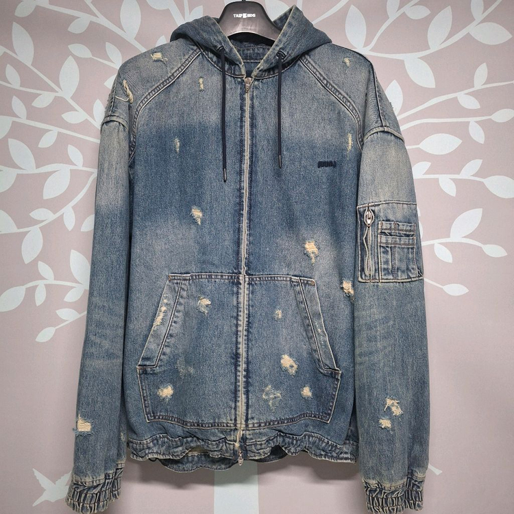 준지 24 디스트로이드 후드 데님 마원 자켓--10