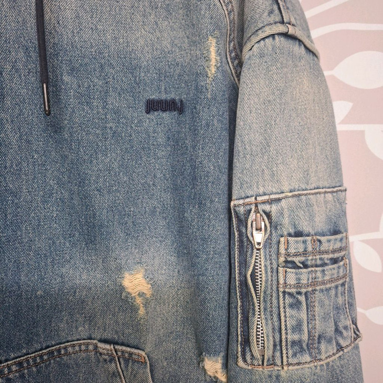 준지 24 디스트로이드 후드 데님 마원 자켓--12