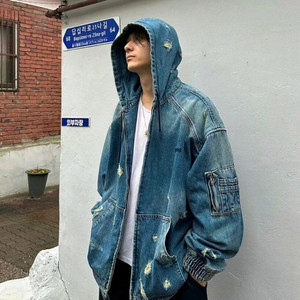 준지 24 디스트로이드 후드 데님 마원 자켓