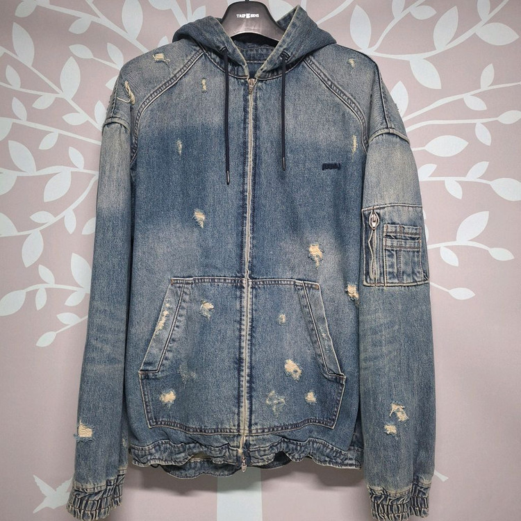 준지 24 디스트로이드 후드 데님 마원 자켓--2