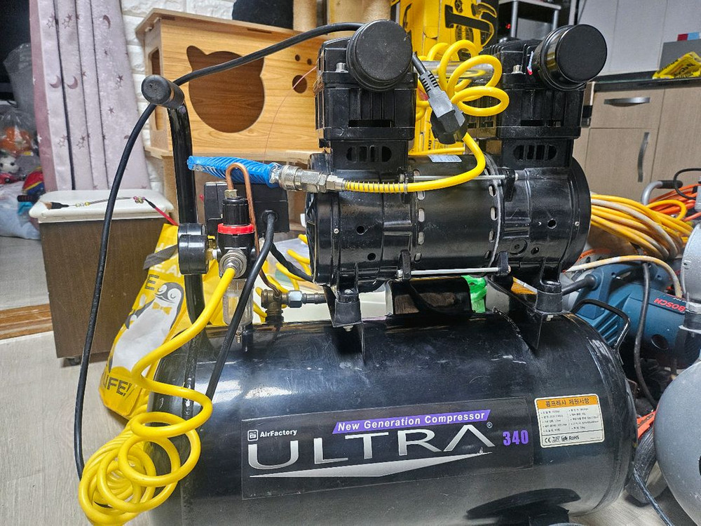 에어 팩토리 Ultra 340 3마력 40리터 저소음 오일리스 콤프레샤--1