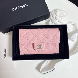 샤넬 클래식 똑딱이 카드지갑 클똑 핑크 캐비어 (미사용 새상품)