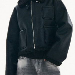 플레이스 스튜디오 솔리드 무톤 플리스 양털 레더 무스탕 자켓 ALL BLACK 이미지