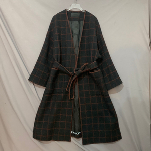 36 럭키슈에뜨 벨티드 오픈 울 모직 체크 롱코트