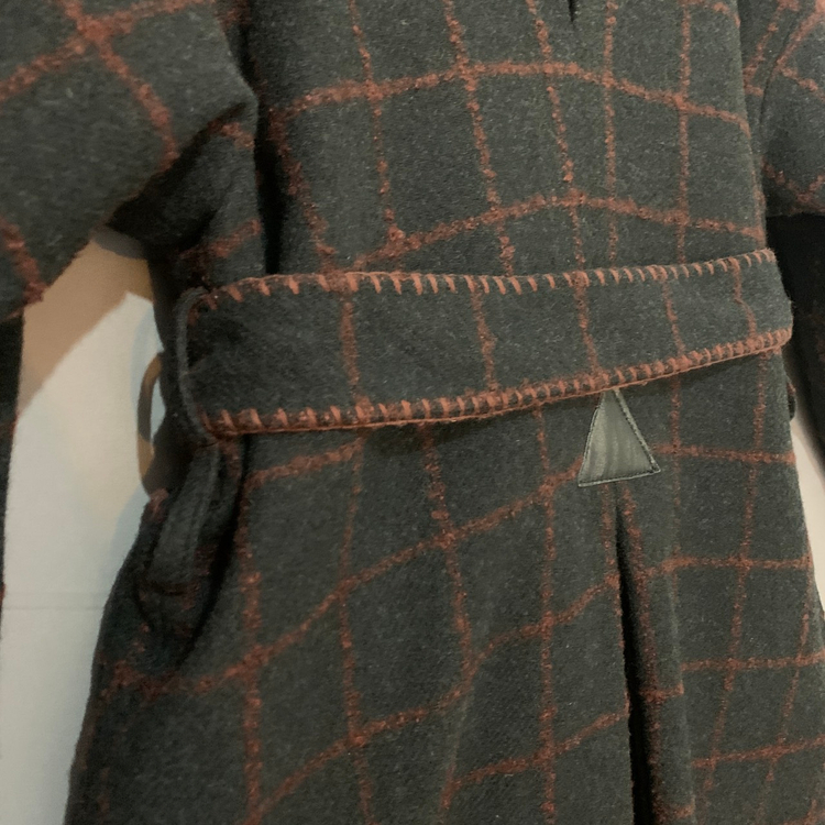 36 럭키슈에뜨 벨티드 오픈 울 모직 체크 롱코트--2