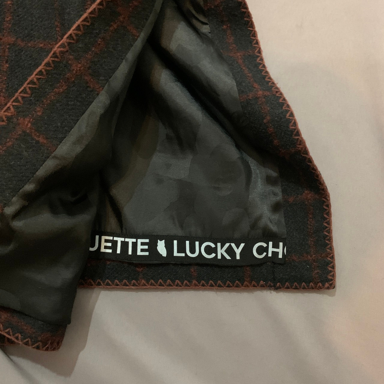 36 럭키슈에뜨 벨티드 오픈 울 모직 체크 롱코트--3