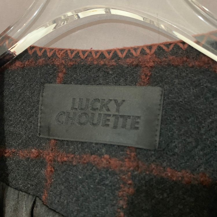 36 럭키슈에뜨 벨티드 오픈 울 모직 체크 롱코트--6