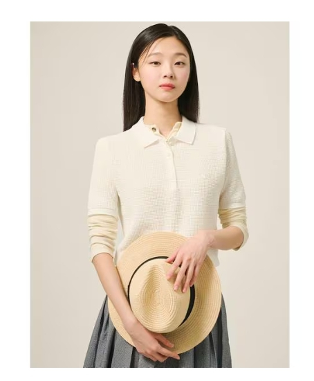 빈폴 PK 자수 하프 슬리브 니트 탑 L 사이즈 25SS 이미지