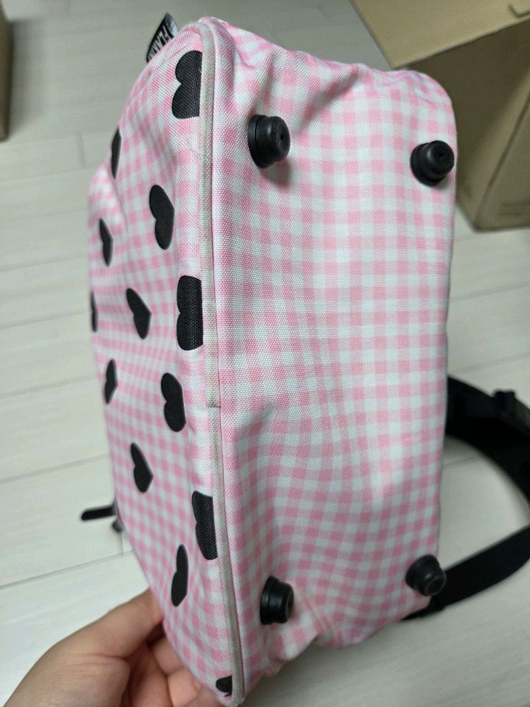 플라키키 하트 책가방 분홍 깅엄 체크--4
