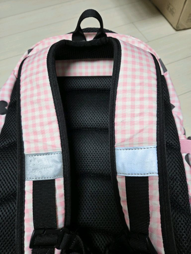 플라키키 하트 책가방 분홍 깅엄 체크--5
