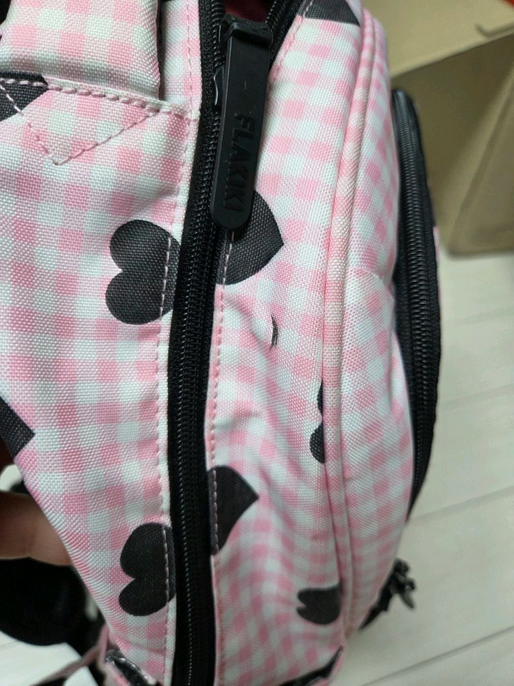 플라키키 하트 책가방 분홍 깅엄 체크--6