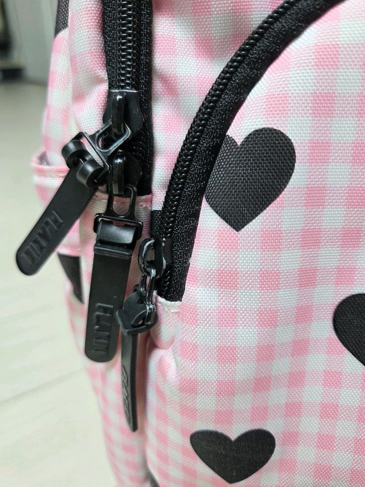 플라키키 하트 책가방 분홍 깅엄 체크--9