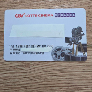 영화 예매 관람권 1년 12회 (CGV, 롯데시네마, 메가박스)