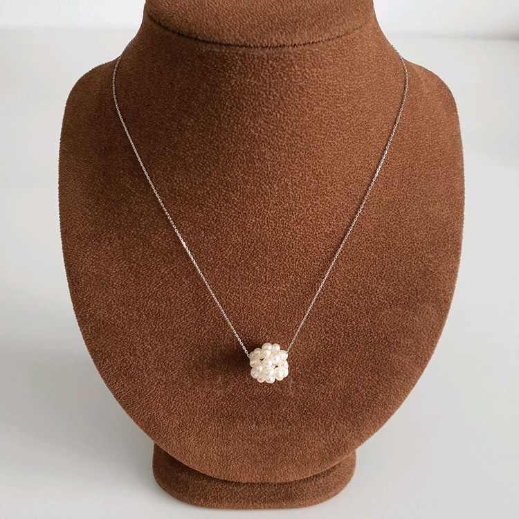 14k 화이트골드 진주볼 목걸이 (새제품)--2