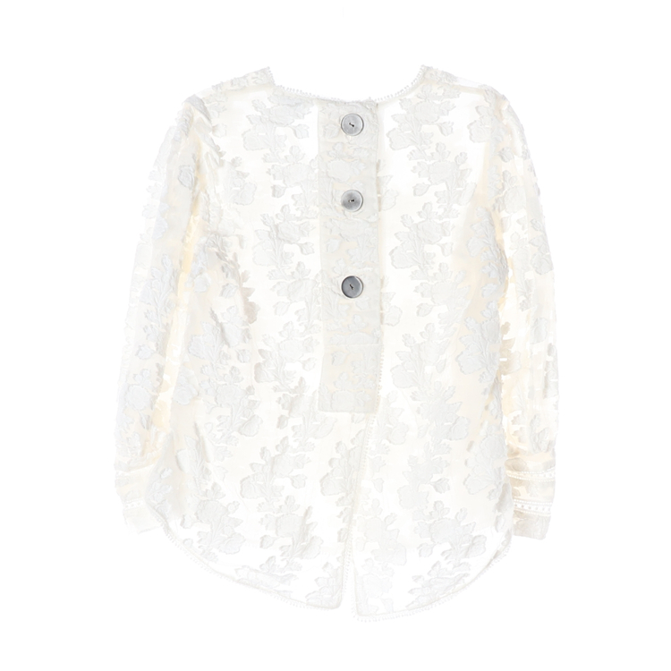 TIME 타임 화이트 플로럴 레이스 브이넥 긴팔 블라우스--1