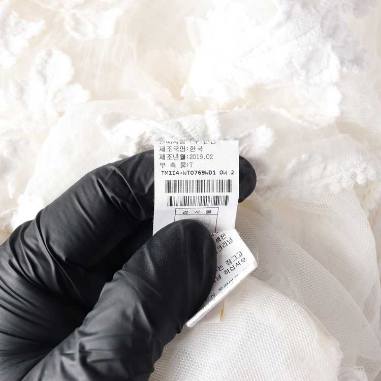 TIME 타임 화이트 플로럴 레이스 브이넥 긴팔 블라우스--6