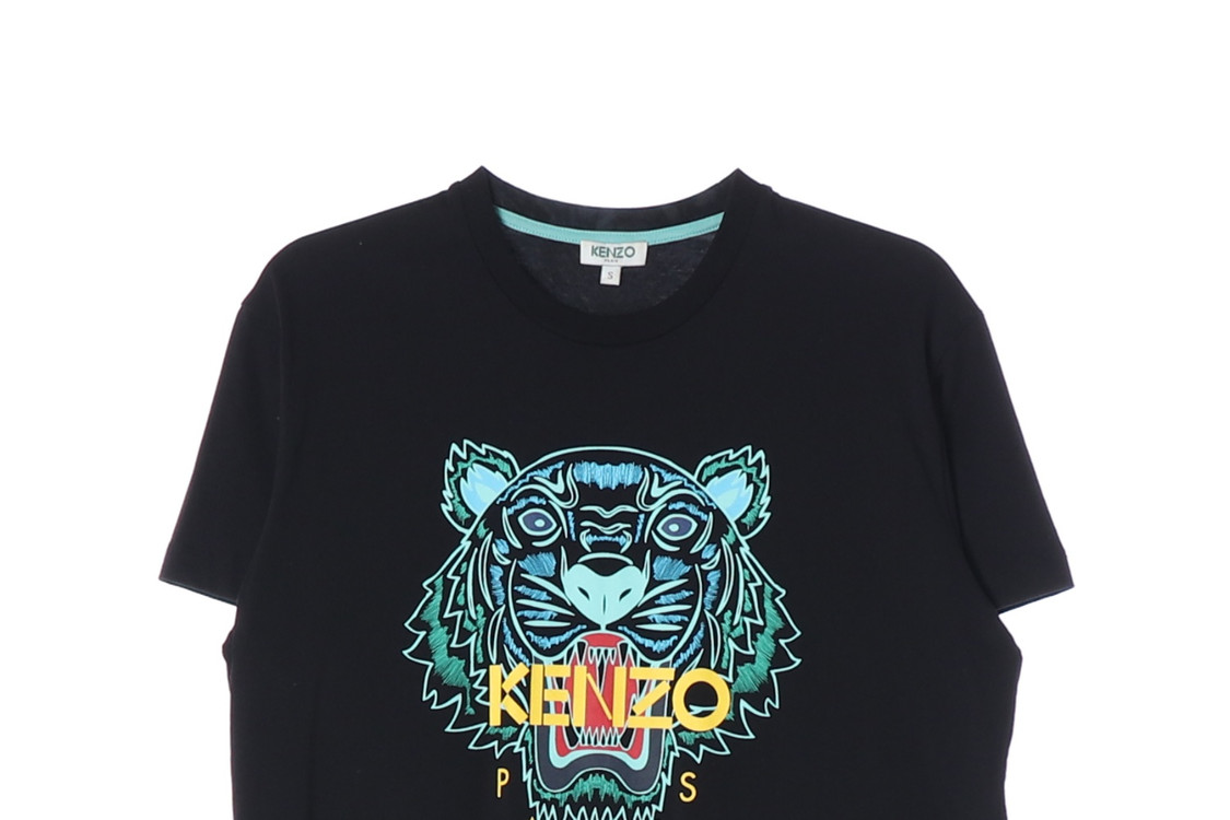 KENZO 겐조 블랙 그린 타이거 로고 오버핏 반팔 크루넥 티셔츠 S 이미지