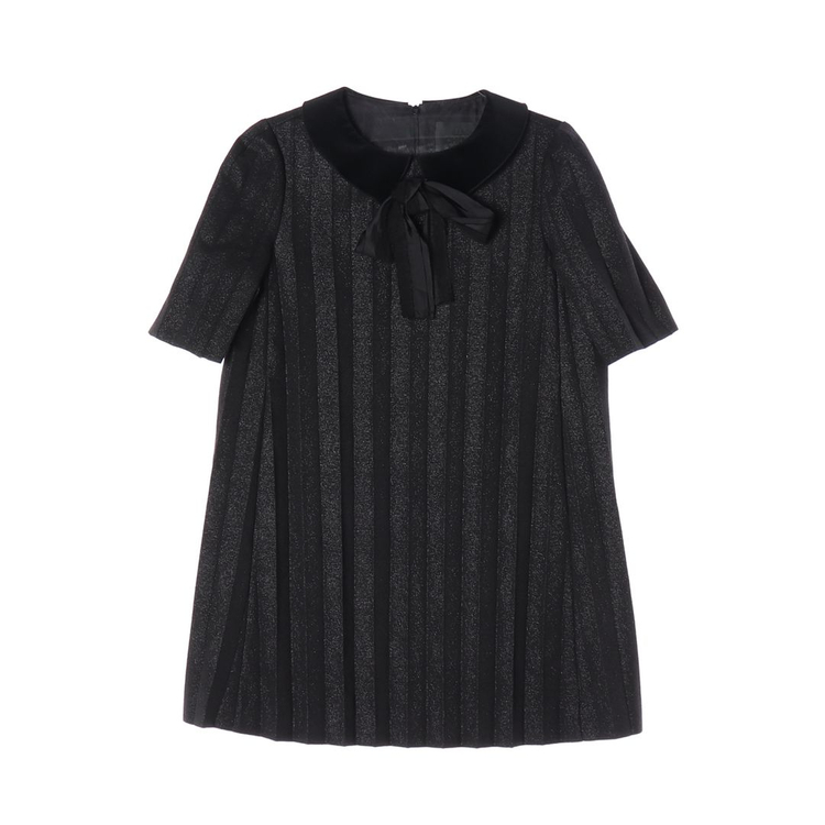 럭키슈에뜨 블랙 벨벳 카라 플리츠 반팔 미니 원피스 이미지