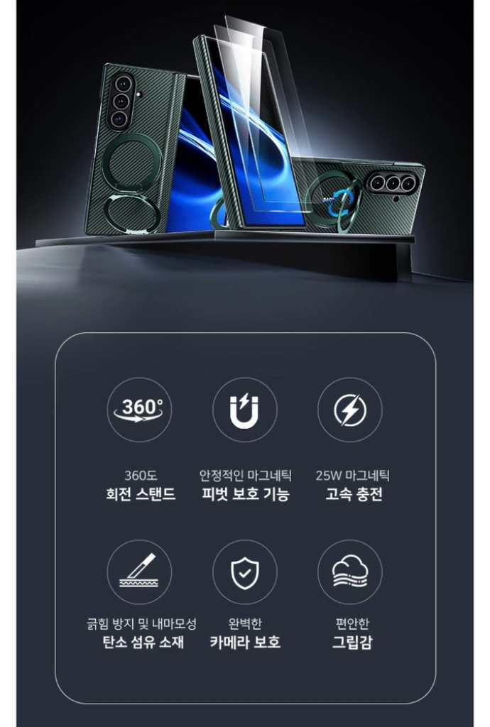 WSKEN 카본 아라미드 힌지보호 회전거치대 갤럭시z폴드7 새제품급 그린 이미지