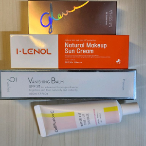 메이크업베이스(미샤스킨밤,셀퓨전씨 톤업선베이스, 아이레놀 쌩얼크림, 나인위시스 톤업크림)