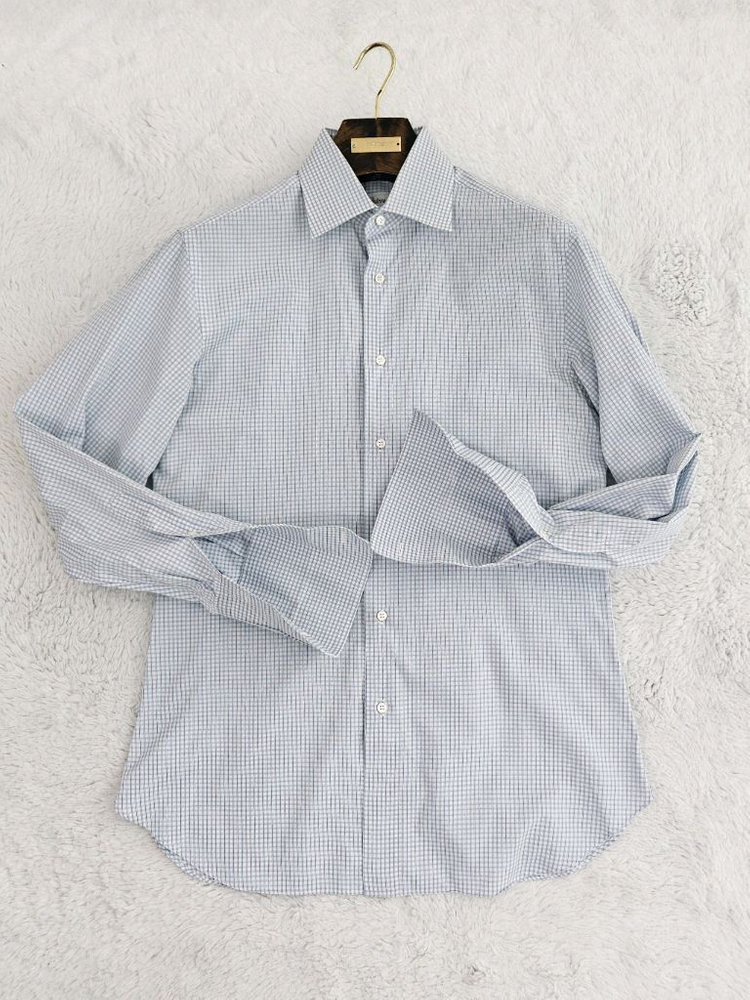 브리오니 마이크로 체크 코튼 셔츠 [ 로로피아나 에르메스 디올 톰포드 루이비통 쿠치넬리 벨루티 루이비통 ]--1